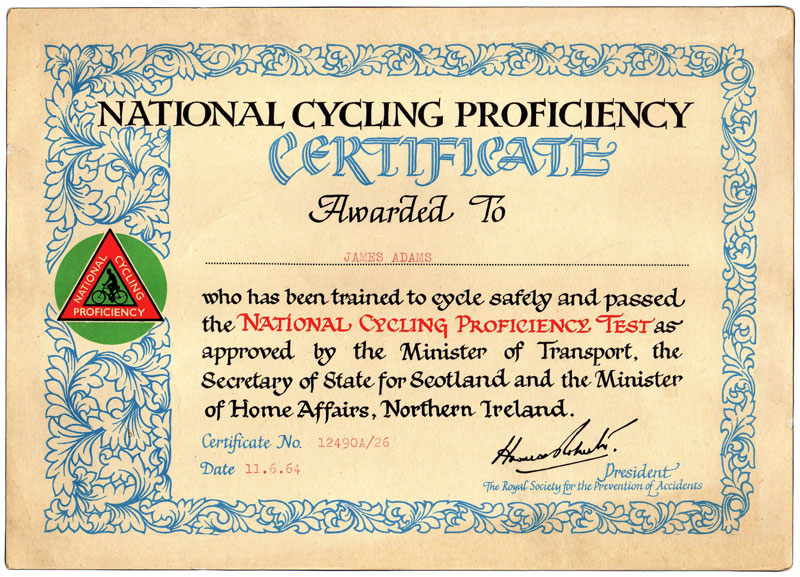 Cycling Proficiency Test Certificate, 1964