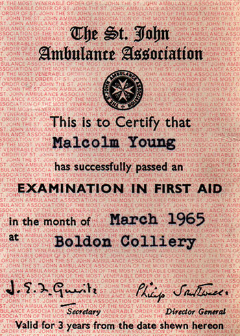 First Aid Cert. 1965