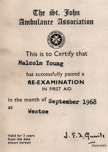 First Aid Cert. 1968